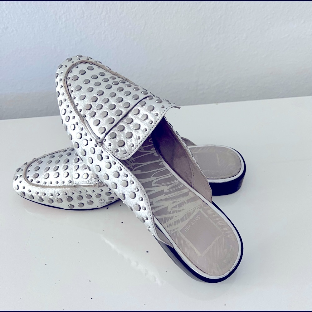 DOLCE VITA Silver, Studded Leather MULES SHOES - 8-1/2